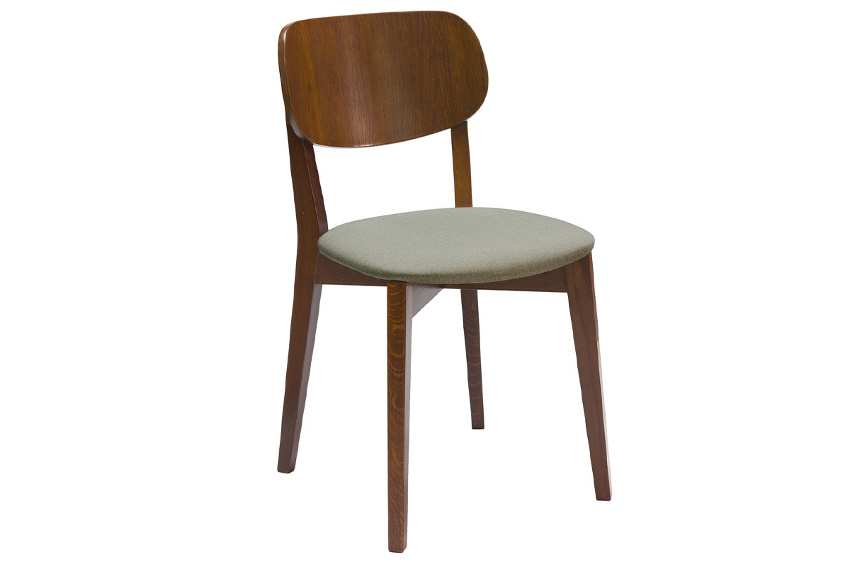 Chaises vintage en bois fonc et tissu marron glac (lot de 2) LUCIA