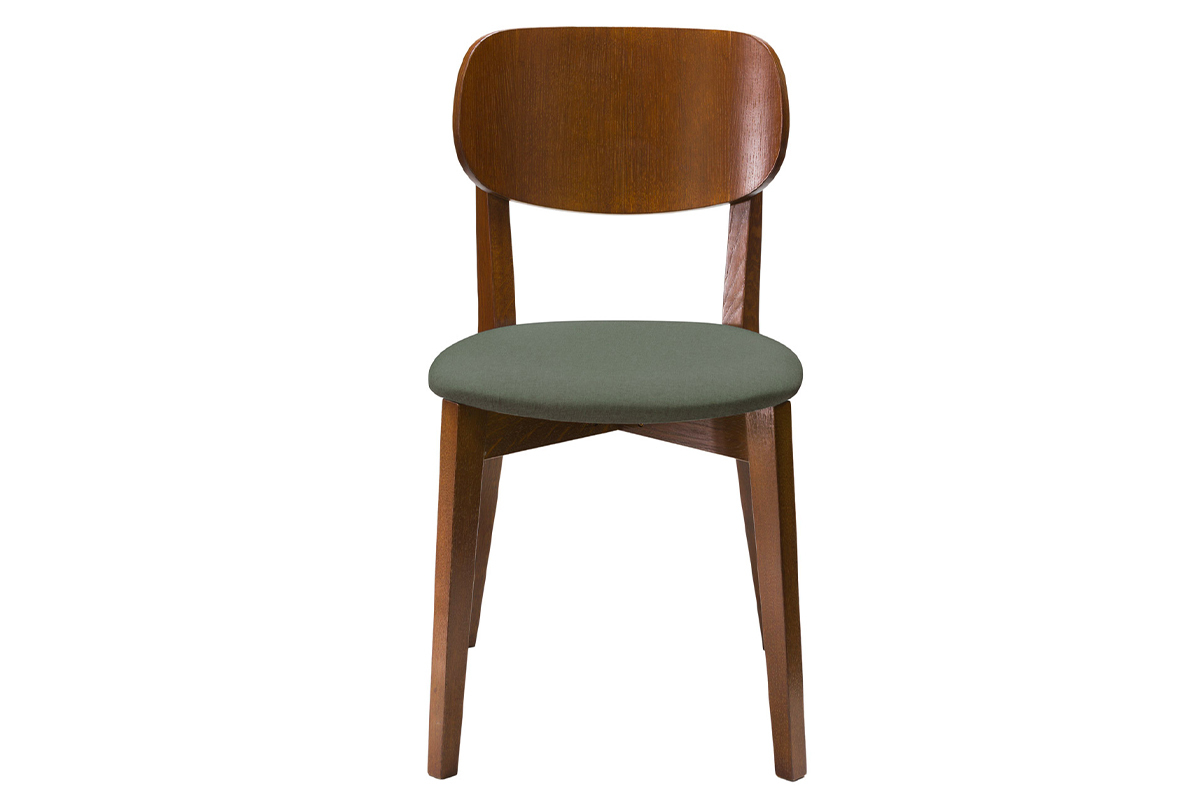 Chaises vintage en bois fonc et tissu vert kaki (lot de 2) LUCIA