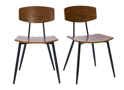 Chaises vintage en bois foncé noyer et métal noir (lot de 2) JOLINE