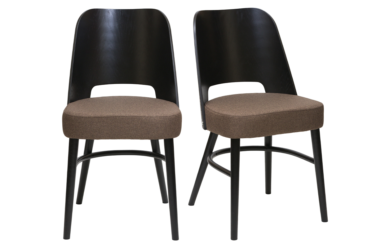 Chaises vintage en bois noir et tissu marron (lot de 2) EDITO