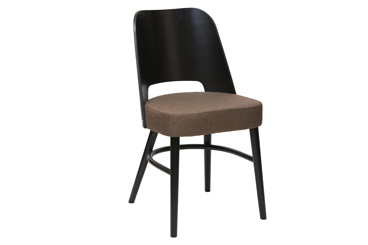 Chaises vintage en bois noir et tissu marron (lot de 2) EDITO
