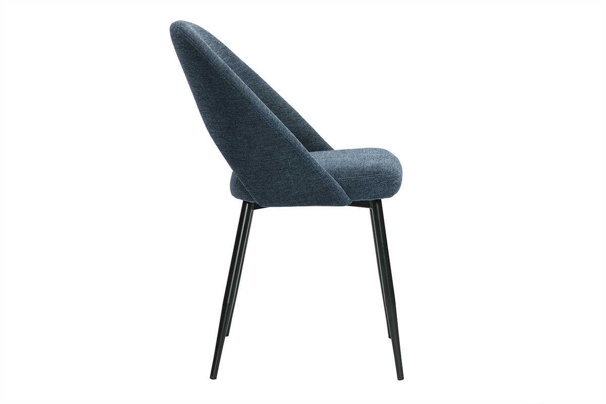Chaises vintage en tissu effet velours textur bleu fonc et mtal noir (lot de 2) COSETTE