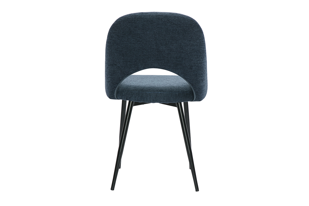 Chaises vintage en tissu effet velours textur bleu fonc et mtal noir (lot de 2) COSETTE