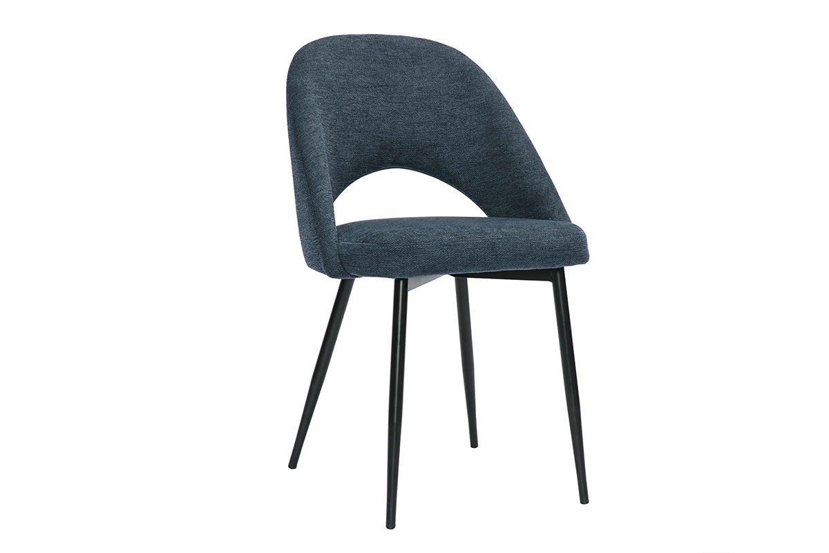 Chaises vintage en tissu effet velours textur bleu fonc et mtal noir (lot de 2) COSETTE