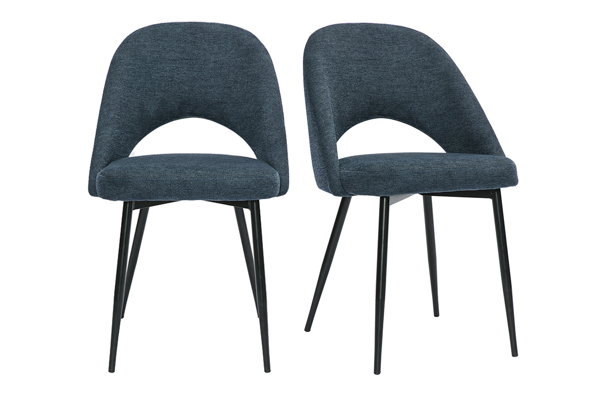 Chaises vintage en tissu effet velours textur bleu fonc et mtal noir (lot de 2) COSETTE