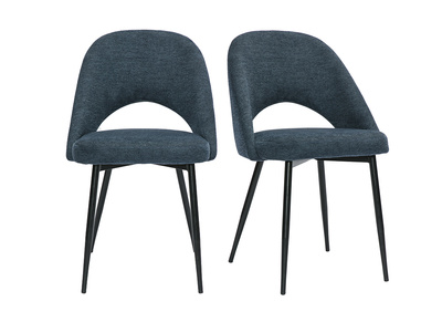Chaises vintage en tissu effet velours texturé bleu foncé et métal noir (lot de 2) COSETTE