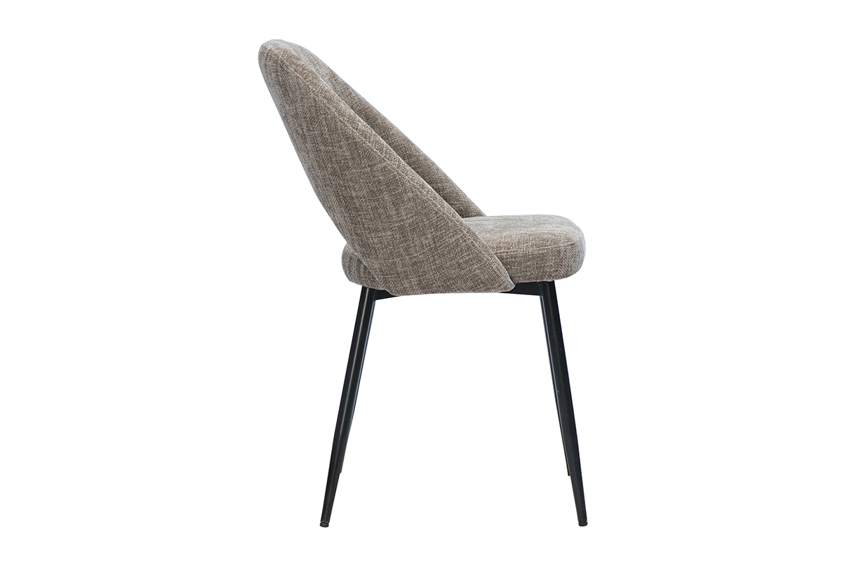 Chaises vintage en tissu effet velours textur� taupe et m�tal noir (lot de 2) COSETTE