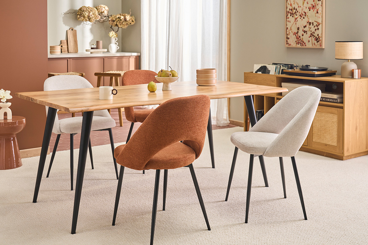 Chaises vintage en tissu effet velours textur� terre br�l�e et m�tal noir (lot de 2) COSETTE