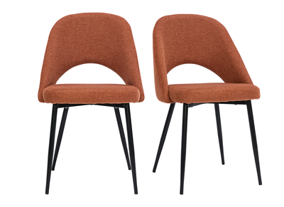 Chaises vintage en tissu effet velours texturé terre brûlée et métal noir (lot de 2) COSETTE