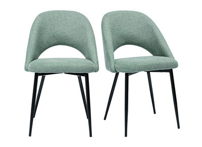 Chaises vintage en tissu effet velours texturé vert céladon et métal noir (lot de 2) COSETTE