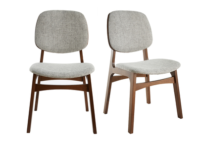 Chaises vintage en tissu gris clair et bois foncé (lot de 2) SOQUETTE