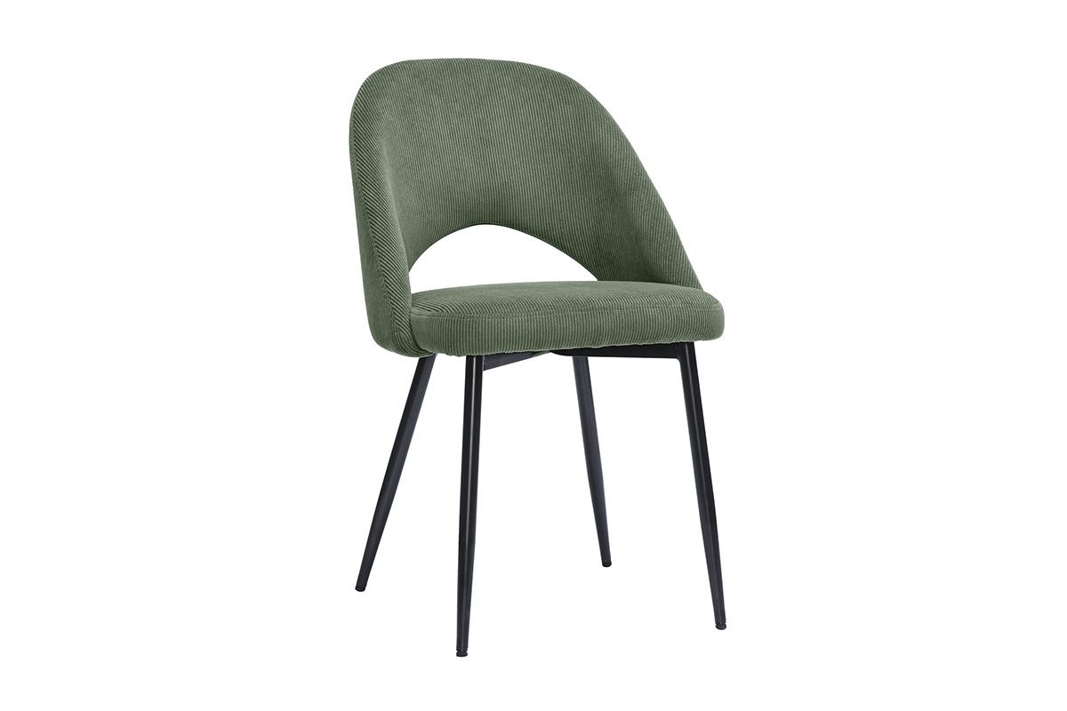 Chaises vintage en tissu velours c�tel� vert kaki et m�tal noir (lot de 2) COSETTE