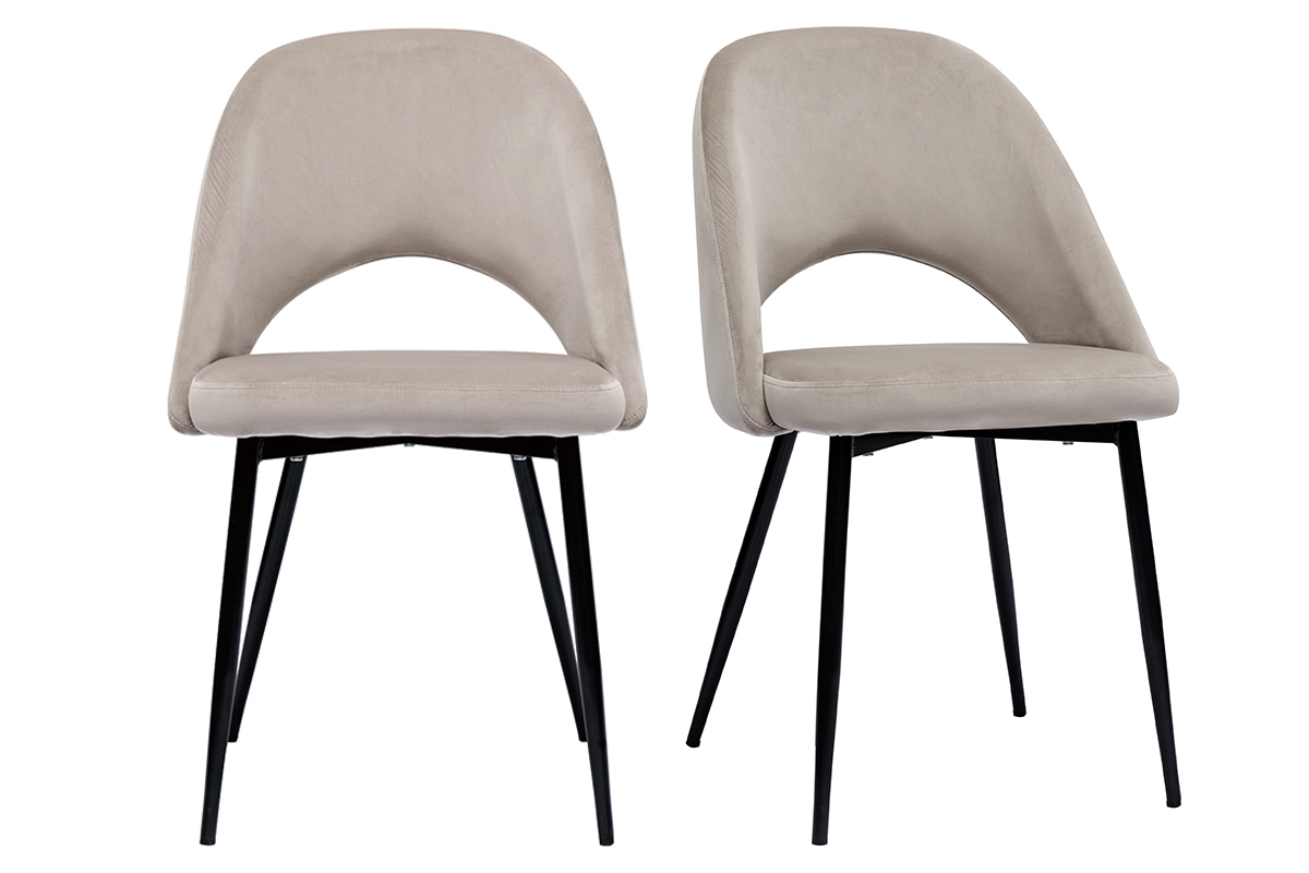 Chaises vintage en tissu velours taupe et mtal noir  (lot de 2) COSETTE