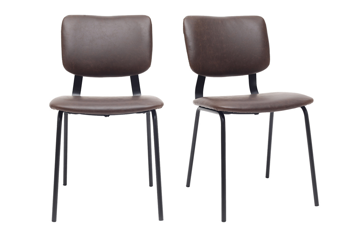 chaises vintage marron fonc� avec pieds m�tal noir (lot de 2) LAB