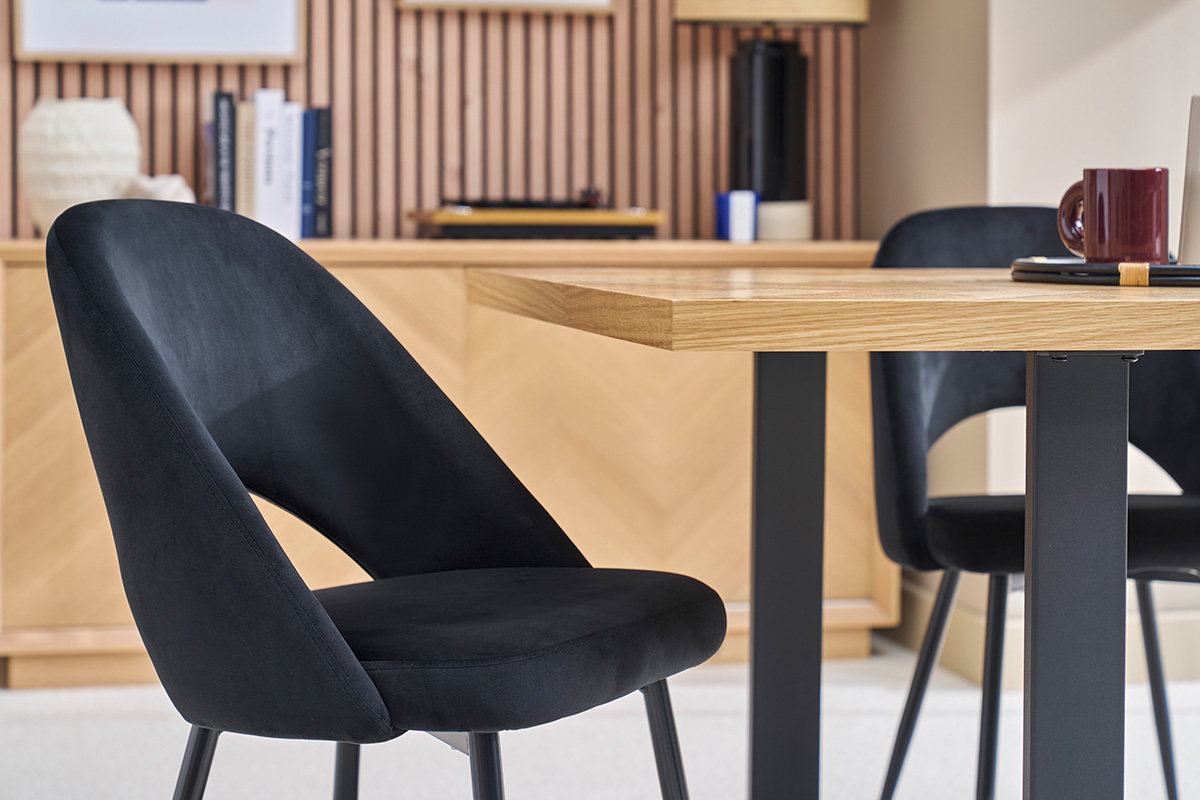 Chaises vintage noires en tissu velours et m�tal (lot de 2) COSETTE