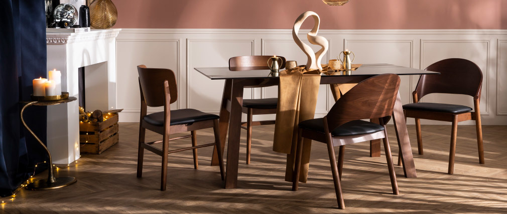 Chaises vintage noyer et noir (lot de 2) AVALON