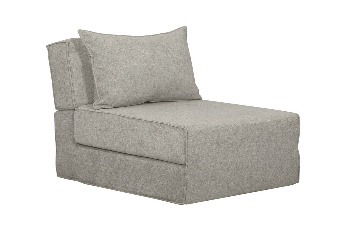 Chauffeuse 1 place convertible en tissu effet velours gris VICTOR