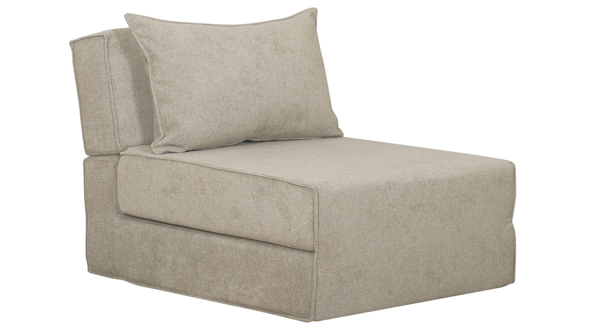 Chauffeuse 1 place convertible en tissu effet velours taupe VICTOR