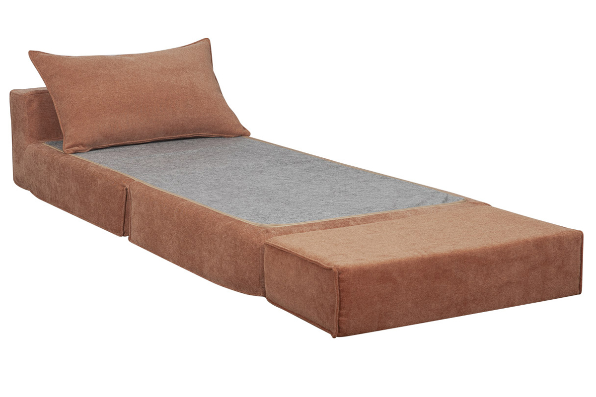 Chauffeuse 1 place convertible en tissu effet velours terre brle VICTOR