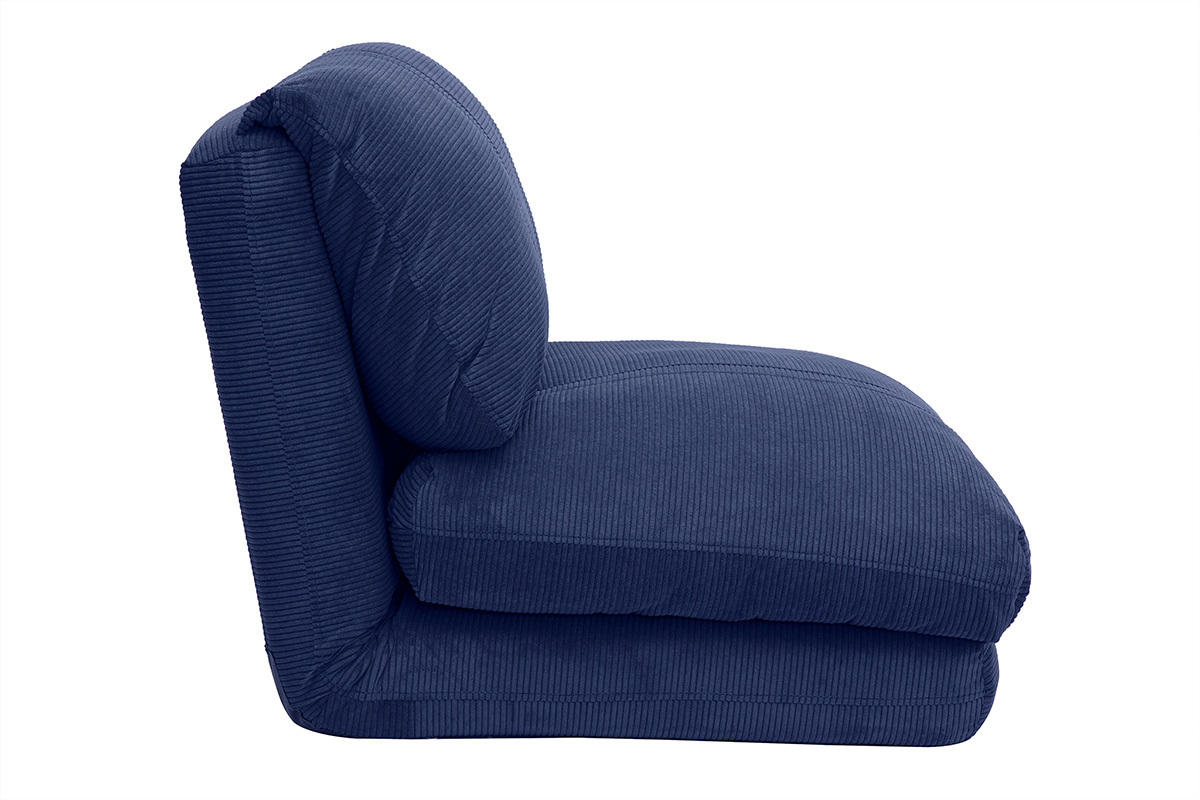 Chauffeuse 1 place convertible en tissu velours ctel bleu fonc SPENCER