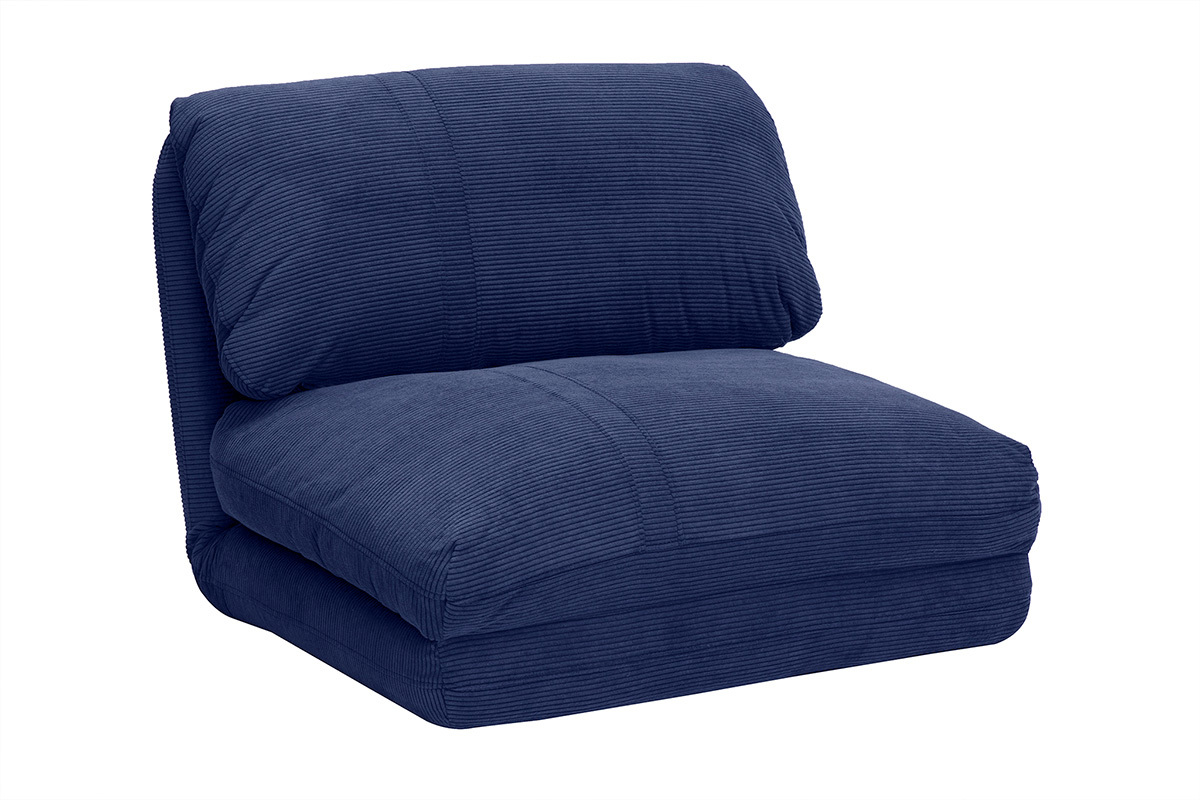 Chauffeuse 1 place convertible en tissu velours ctel bleu fonc SPENCER