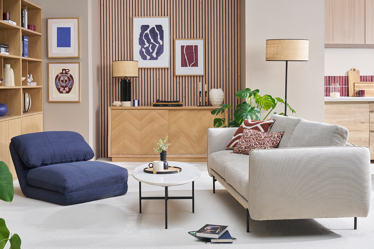 Chauffeuse 1 place convertible en tissu velours c�tel� bleu fonc� SPENCER