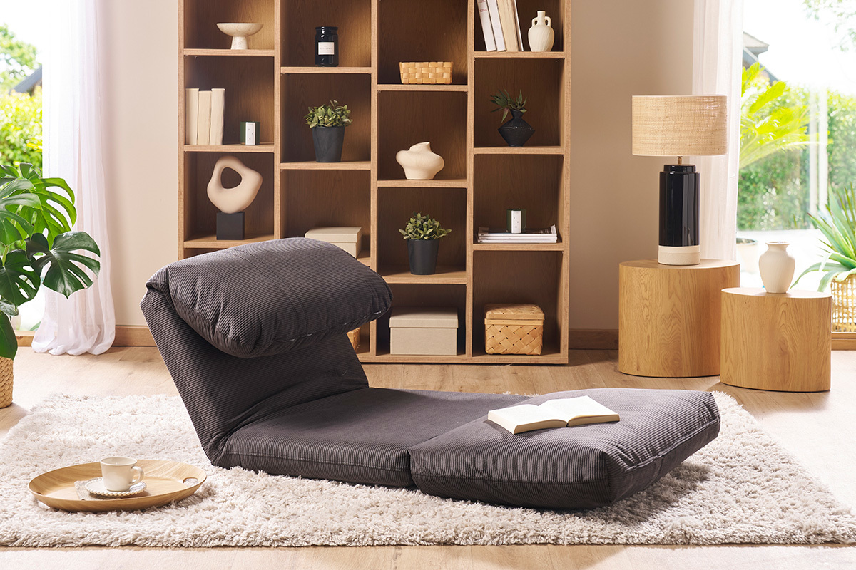 Chauffeuse 1 place convertible en tissu velours ctel gris fonc SPENCER