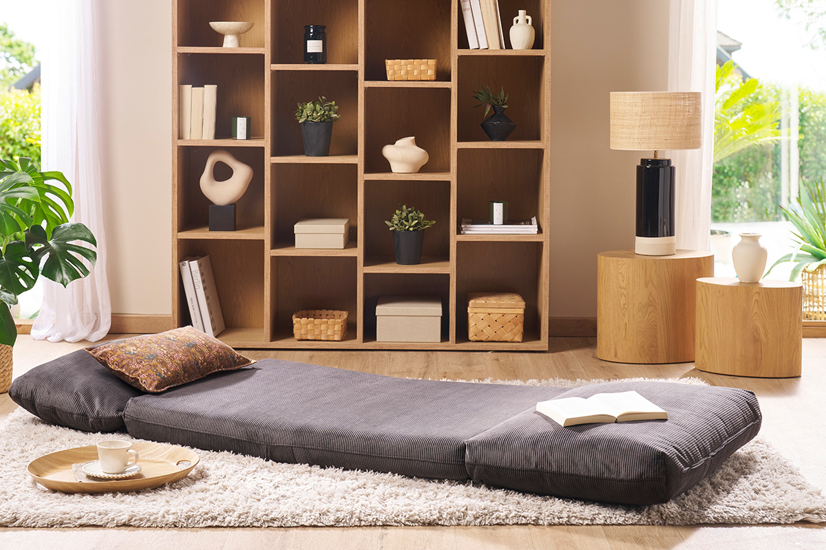 Chauffeuse 1 place convertible en tissu velours ctel gris fonc SPENCER