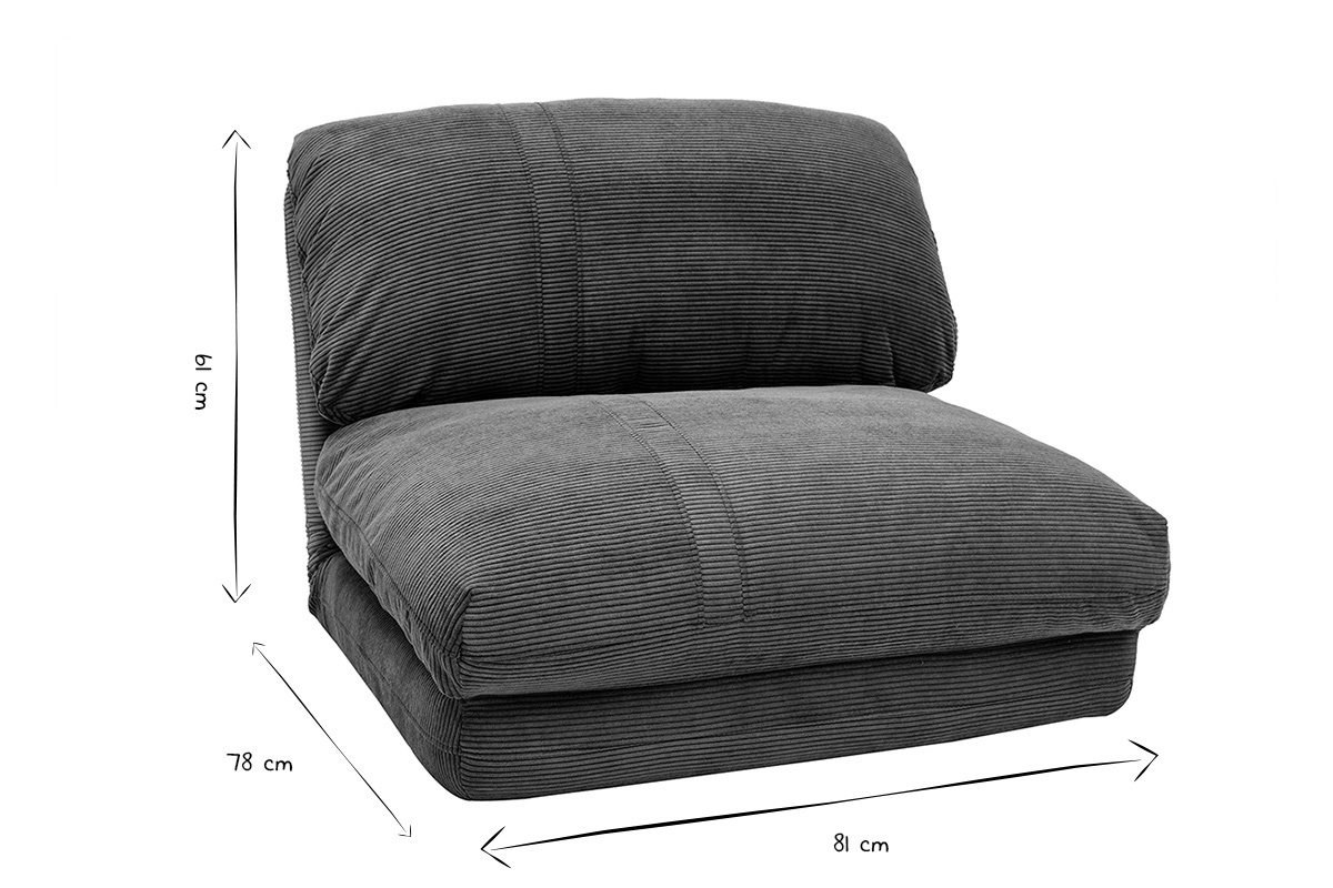 Chauffeuse 1 place convertible en tissu velours c�tel� gris fonc� SPENCER