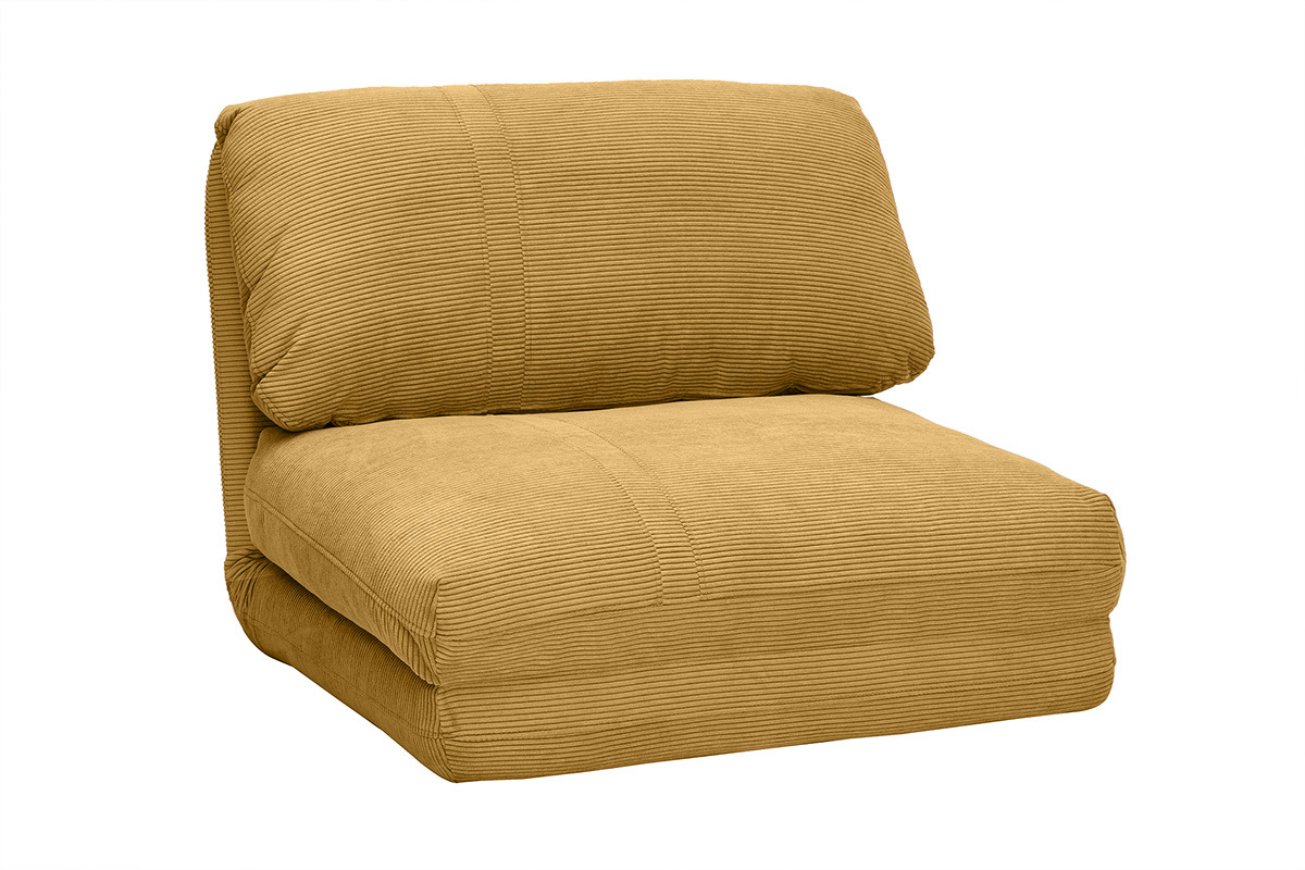 Chauffeuse 1 place convertible en tissu velours ctel jaune curry SPENCER