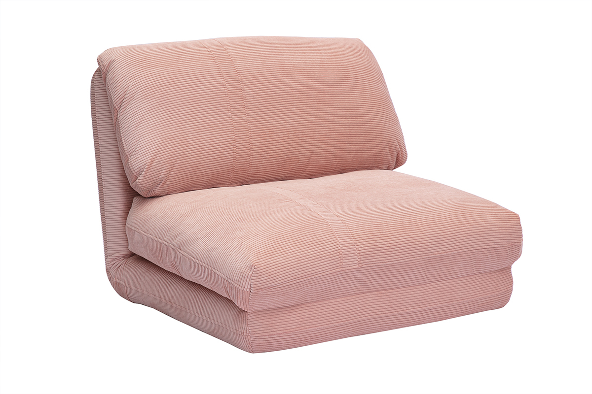 Chauffeuse 1 place convertible en tissu velours ctel rose SPENCER