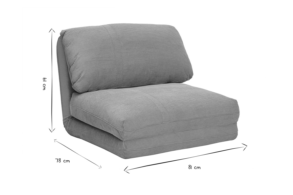 Chauffeuse 1 place convertible en tissu velours c�tel� rose SPENCER