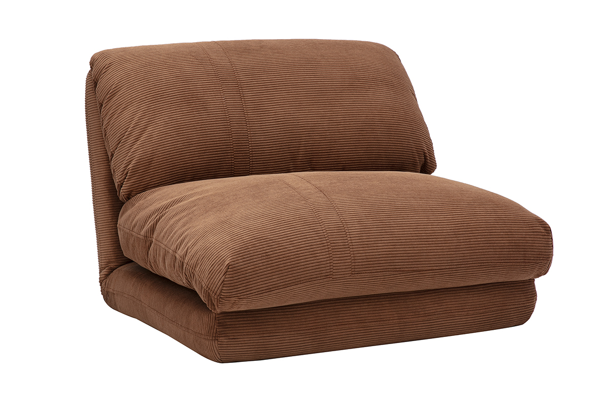 Chauffeuse 1 place convertible en tissu velours ctel terre brle SPENCER