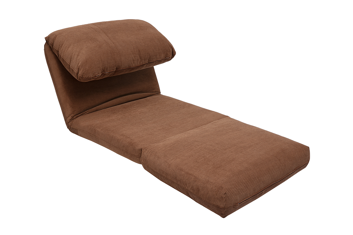 Chauffeuse 1 place convertible en tissu velours ctel terre brle SPENCER