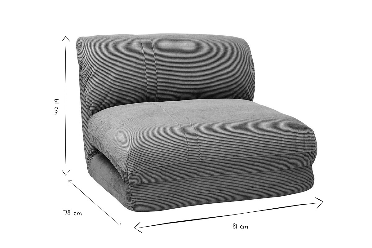 Chauffeuse 1 place convertible en tissu velours c�tel� vert c�ladon SPENCER