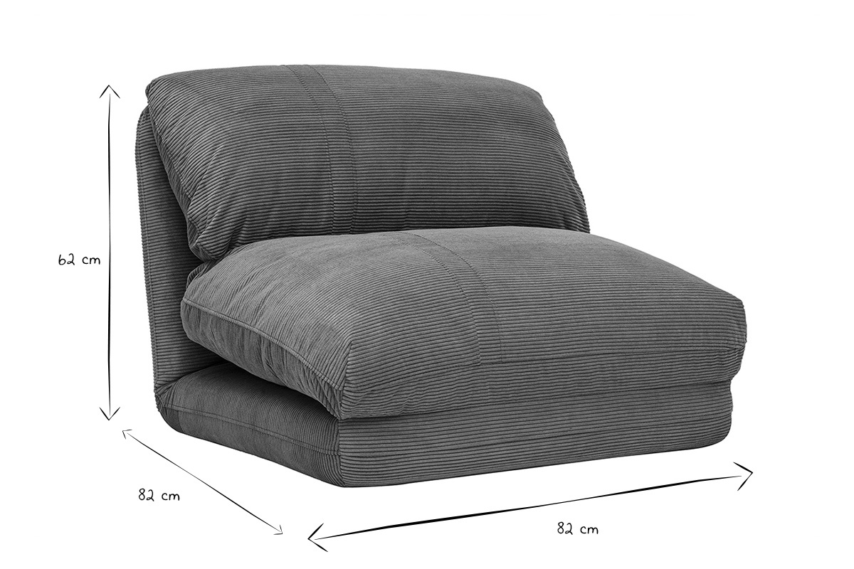 Chauffeuse 1 place convertible en tissu velours ctel vert kaki SPENCER