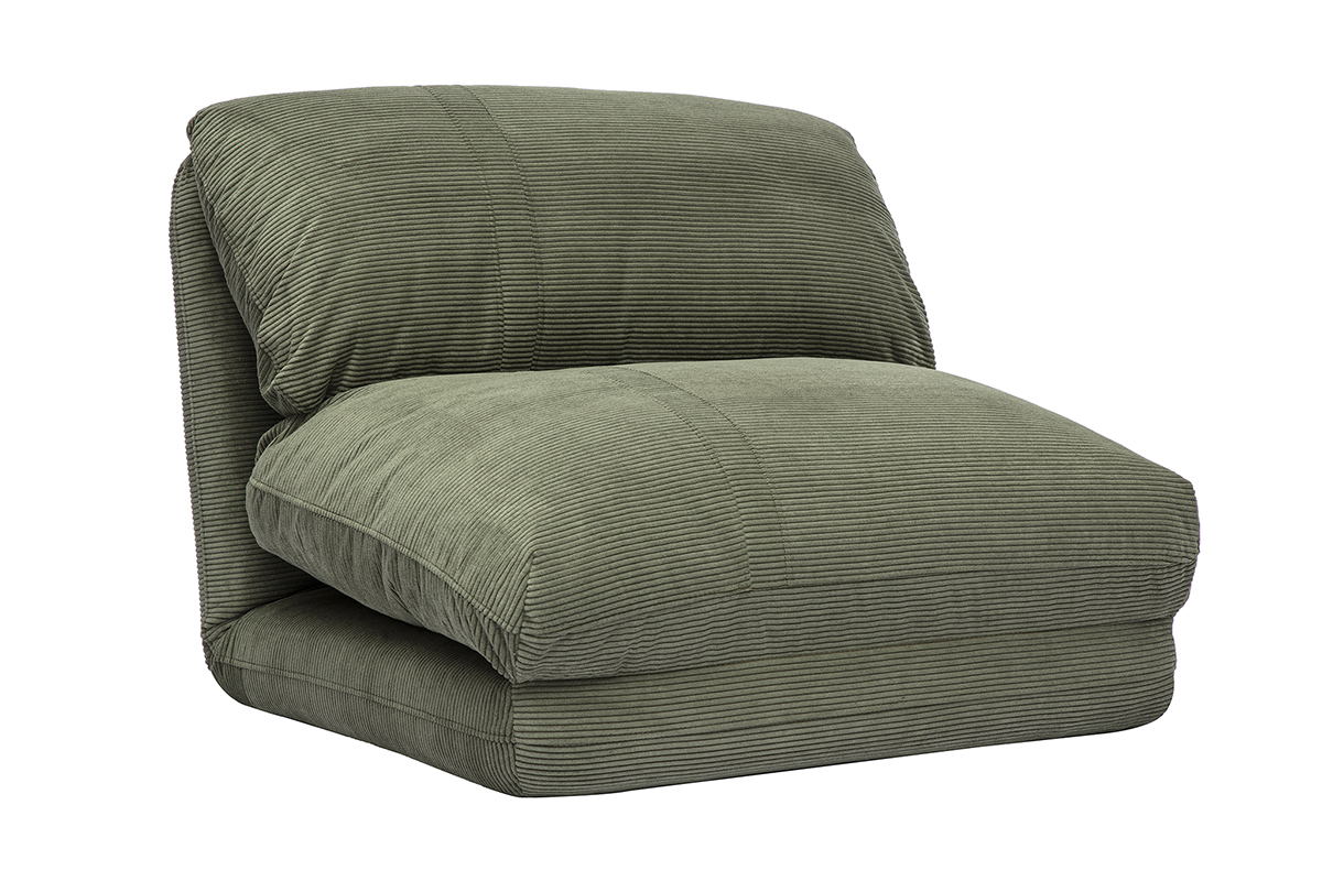 Chauffeuse 1 place convertible en tissu velours ctel vert kaki SPENCER