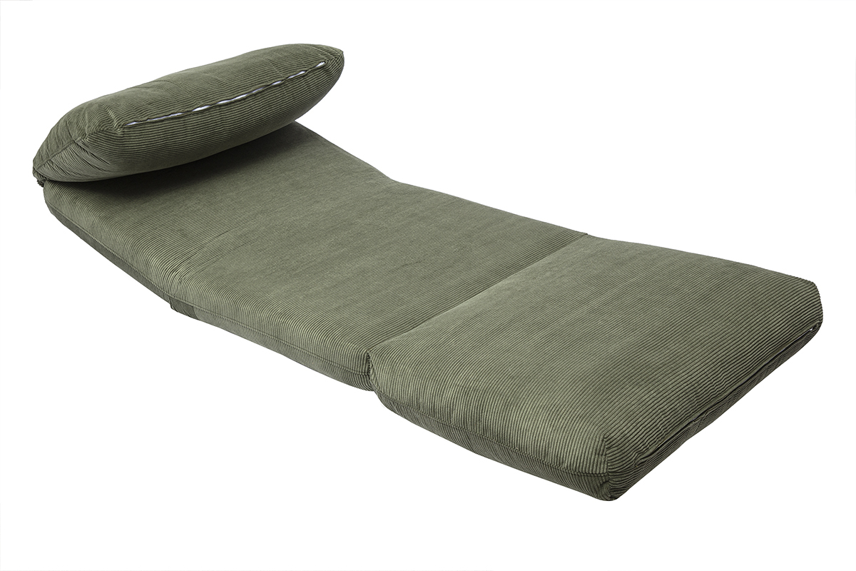 Chauffeuse 1 place convertible en tissu velours ctel vert kaki SPENCER