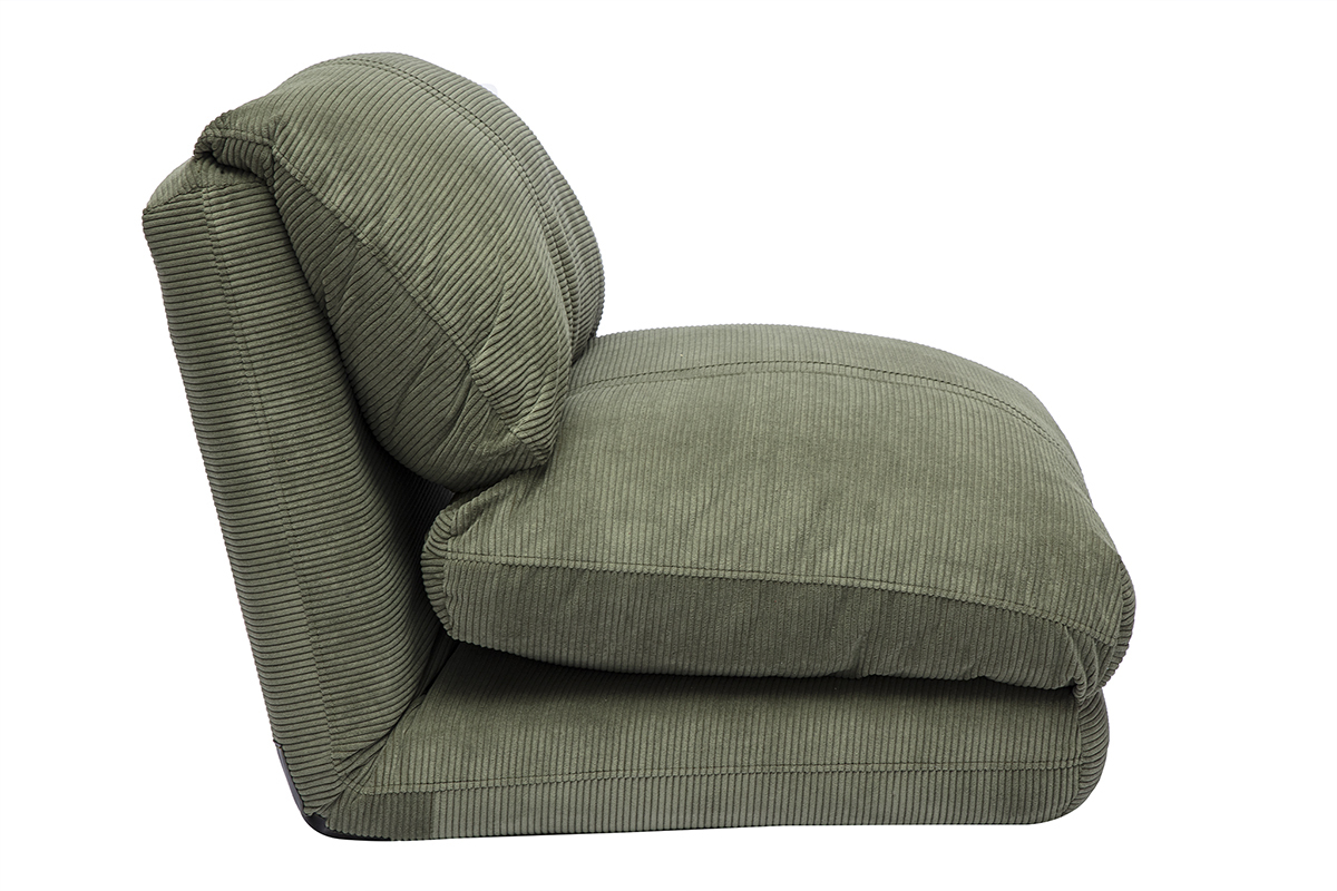Chauffeuse 1 place convertible en tissu velours ctel vert kaki SPENCER