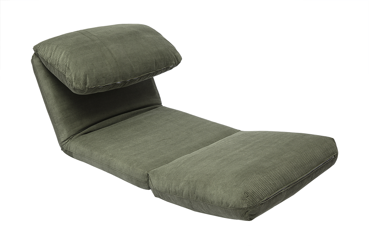 Chauffeuse 1 place convertible en tissu velours ctel vert kaki SPENCER