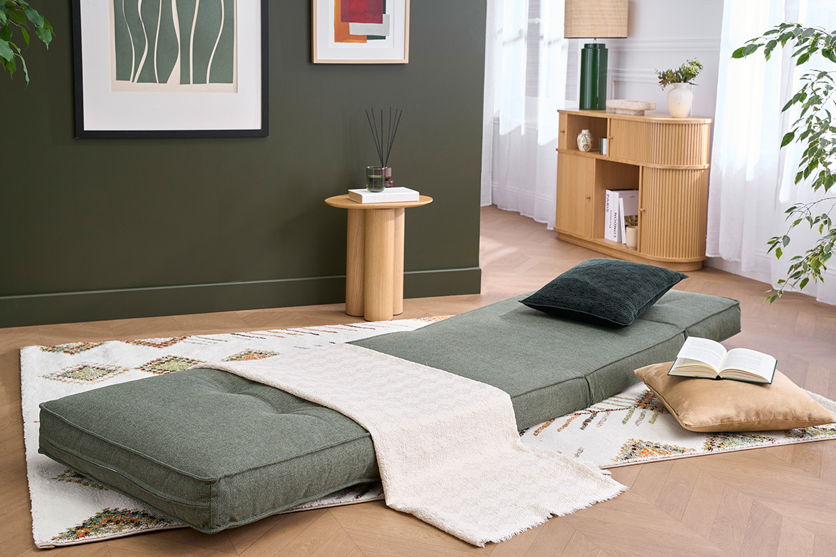 Chauffeuse 1 place convertible en tissu vert kaki SALLY