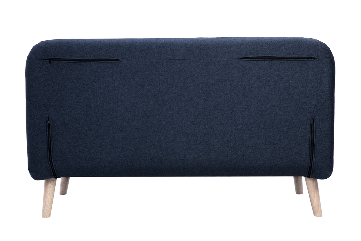 Chauffeuse 2 places convertible en tissu bleu fonc et bois clair AMIKO