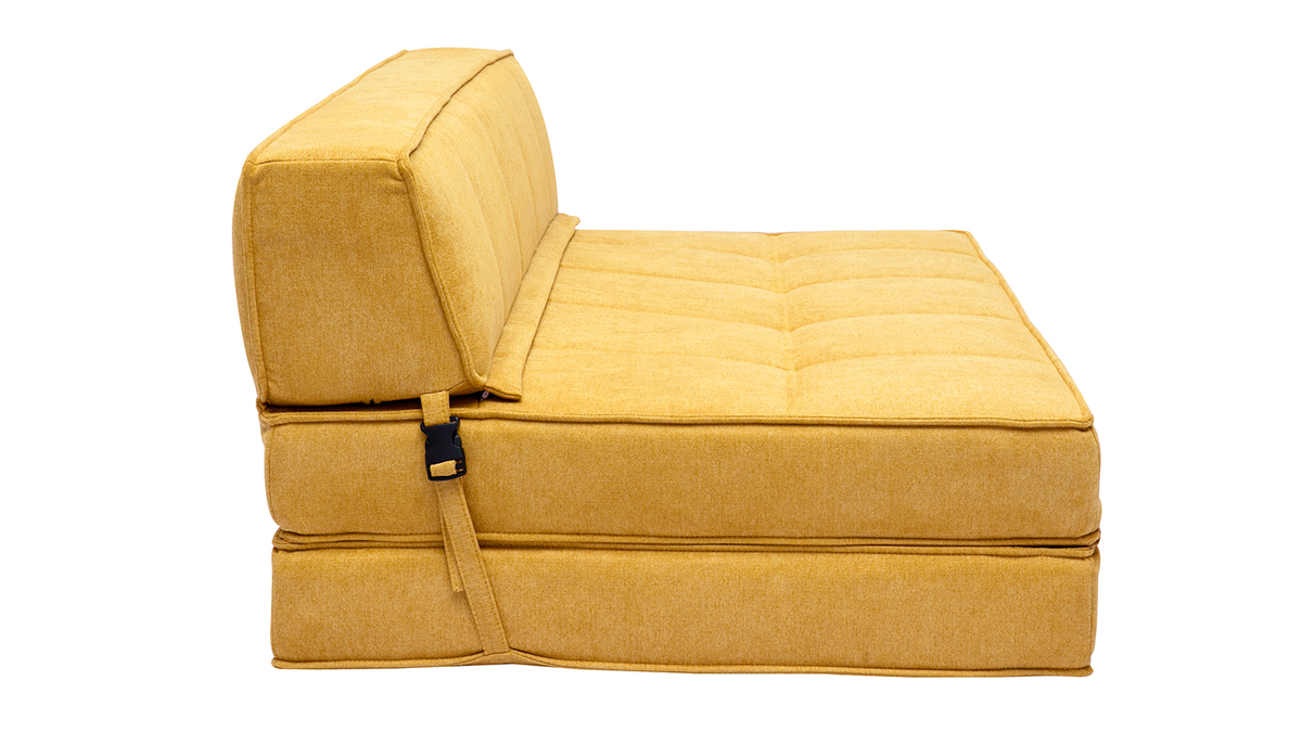 Chauffeuse convertible 2 places en tissu effet velours jaune moutarde KATY