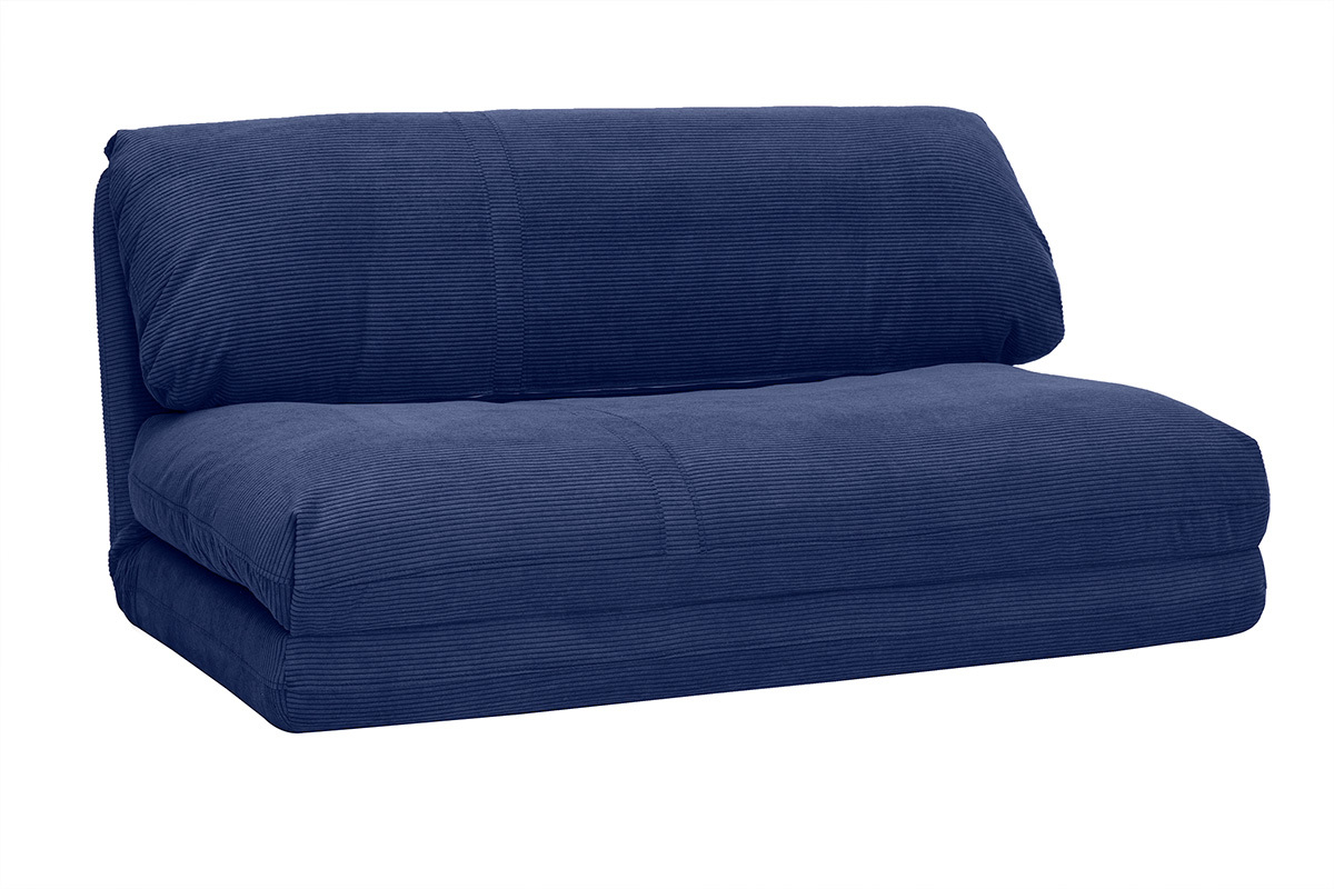 Chauffeuse convertible 2 places en tissu velours ctel bleu fonc SPENCER