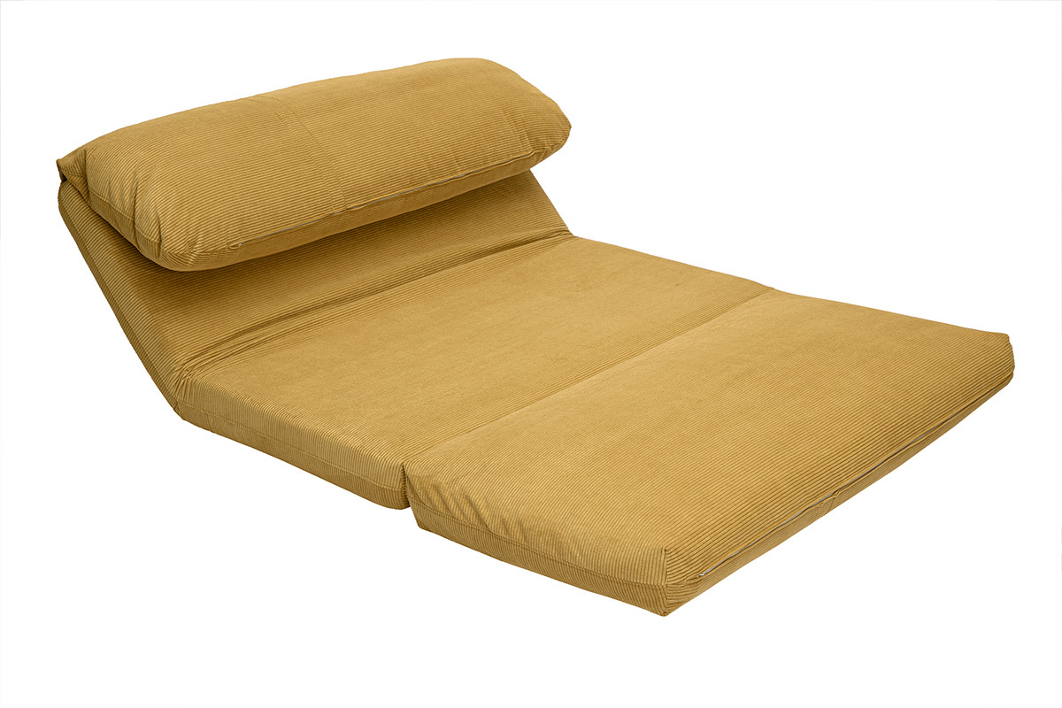 Chauffeuse convertible 2 places en tissu velours ctel jaune curry SPENCER