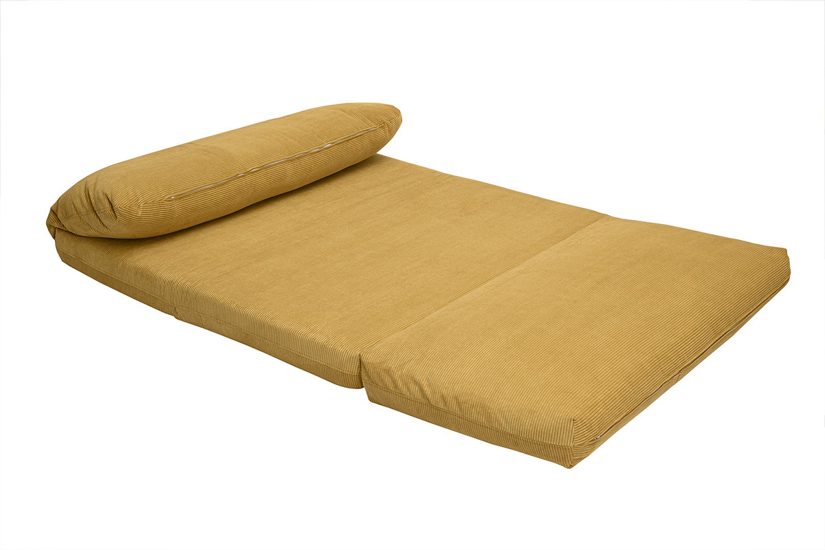 Chauffeuse convertible 2 places en tissu velours ctel jaune curry SPENCER