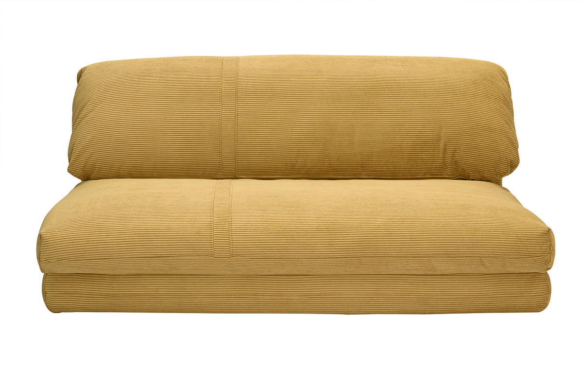 Chauffeuse convertible 2 places en tissu velours ctel jaune curry SPENCER