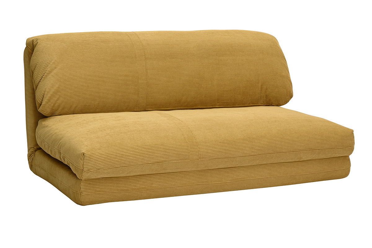 Chauffeuse convertible 2 places en tissu velours ctel jaune curry SPENCER