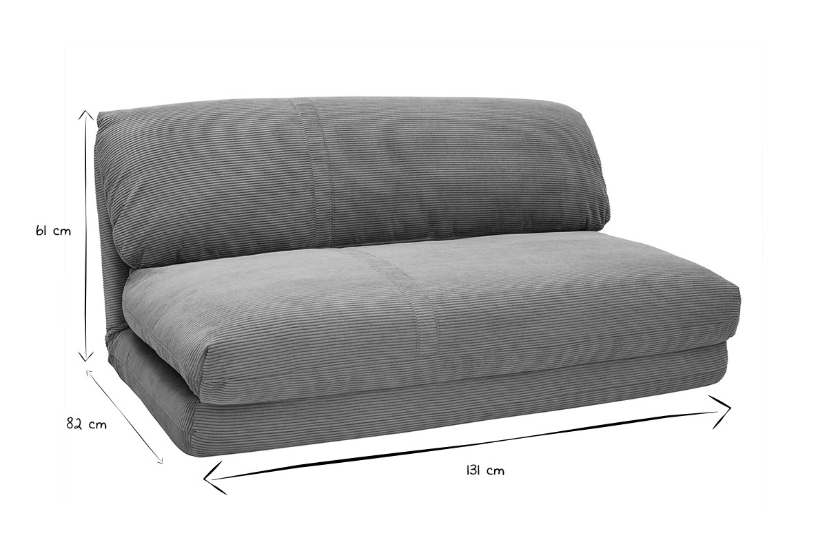 Chauffeuse convertible 2 places en tissu velours ctel vert kaki SPENCER