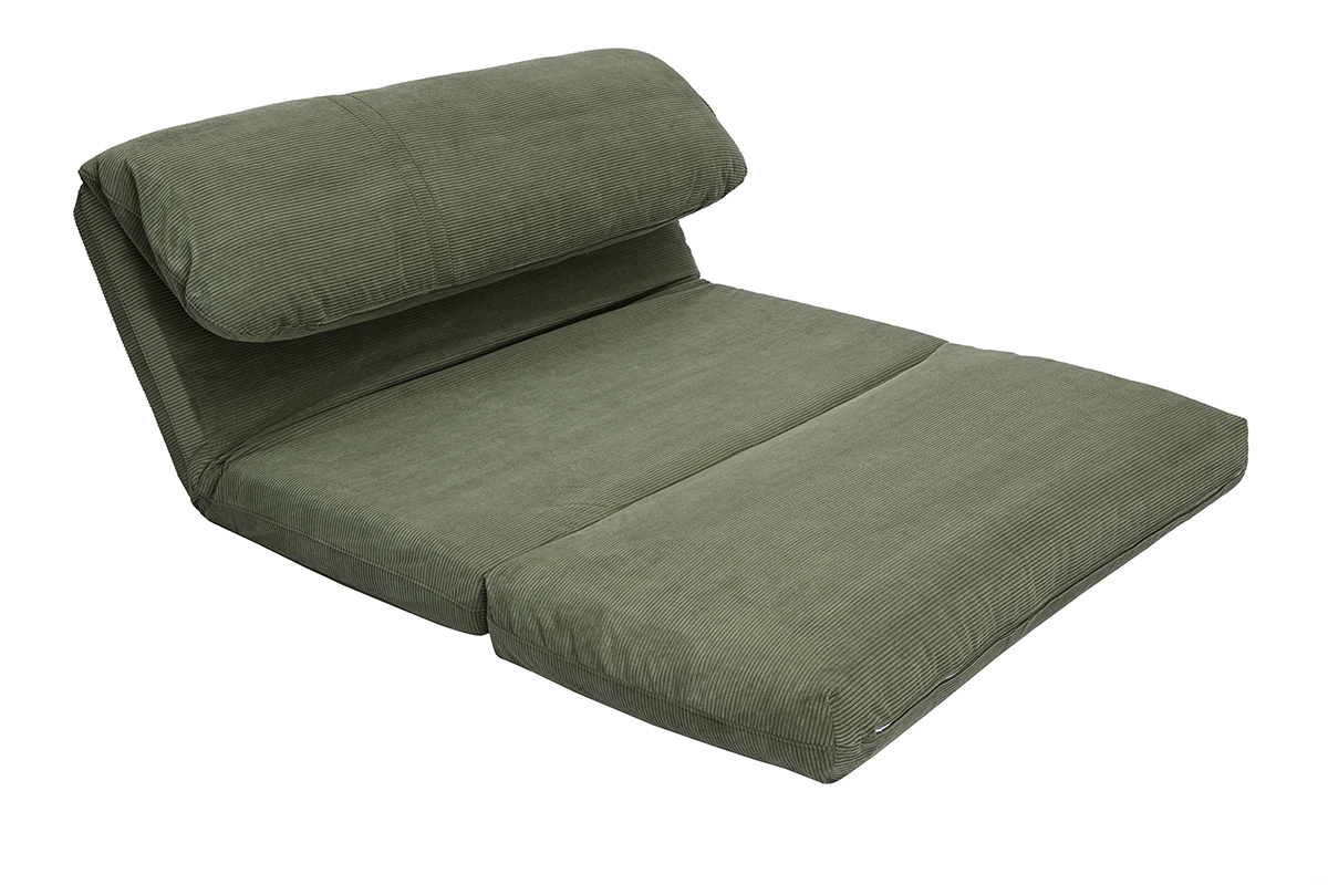 Chauffeuse convertible 2 places en tissu velours ctel vert kaki SPENCER